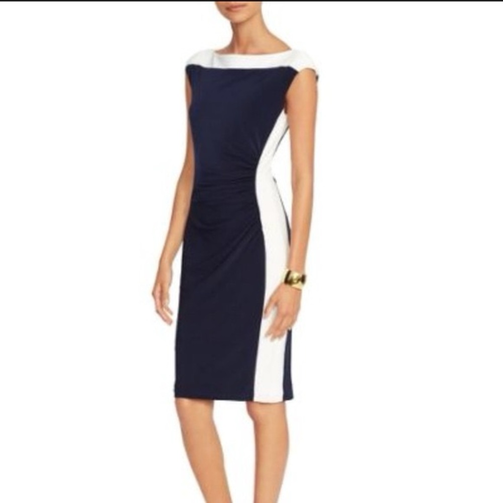 Lauren Ralph Lauren Navy and White slimming dress size 6